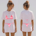 RodyThread Pink Glitter String Bikini Print Oversized T-Shirt Dress Beach Cover Up For Women Preppy Y2K Summer Coquette White Casual Loose Cotton Tee Funny Graphic Top Palm Springs Bachelorette Party Novelty Swimsuit Shirt