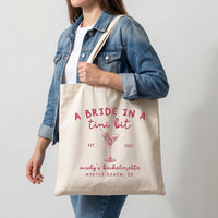 RodyThread Personalized Bachelorette Party Canvas Tote Bag for Bride Squad and Bridesmaids Cocktail-Core Mob Wife Aesthetic Natural Cotton Canvas A Bride in a Tini Bit Martini Design Custom Wedding Favor Reusable Eco Friendly Gift Bag