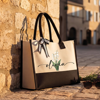 RodyThread Trendy Personalized Custom Birth Month Flower Name Canvas Tote Bag For Women Preppy Coquette Botanical Aesthetic Beige Black Canvas Birthday Gift Monogram Reusable Shopper Shoulder Bag Summer Travel Vacation Accessories