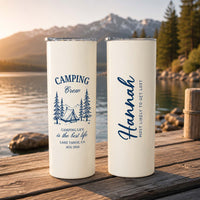 RodyThread Personalized Custom Camping Tumbler Skinny Travel Mug For Bridesmaid Family Trip Minimalist Preppy Camp Aesthetic Cream Stainless Steel Single Line Art Camp Bachelorette Mountain Bride Girls Weekend Gift