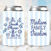 RodyThread Personalized Summer Lake Party Bachelorette Weekend Favors Slim Can Coolers Drink Sleeve Bridesmaids Girls Coastal Preppy Camp Vibe Blue White Striped Waterproof Neoprene Custom Birthday Bulk Gifts Seltzer Holders Last Toast Coast