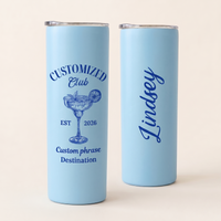 RodyThread Personalized Margarita Cocktail Destination 20oz Skinny Tumbler for Women Bridesmaids Girls Trip Preppy Coquette Aesthetic White Stainless Steel Bachelorette Cup Bridesmaid Proposal Gift Custom Vacation Tumbler Family Reunion Favors