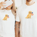 RodyThread Patriotic Golden Retriever USA Flag Graphic T-Shirt for Women and Dog Moms Vintage Americana Preppy Style Olive Green Cotton Tee 4th of July Independence Day Summer Outfit Casual Country Western Loose Fit Apparel Cute American Pet Lover Gift