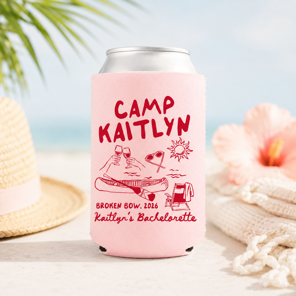 RodyThread Custom Camp Bachelorette Can Coolers & Drink Sleeves for Bridesmaids Girls Weekend Trip Vintage Camp Aesthetic Retro Forest Green Cream Neoprene Personalized Lake Club Bach Party Favors Survival Kit Gifts Adult Summer Camp