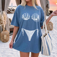 RodyThread Personalized Funny Shell Bikini Body Illusion Oversized Graphic T-Shirt Custom Cover Up For Women Bridesmaid Bachelorette Party Preppy Beach Aesthetic Pastel Colors Cotton Blend Summer Vibes Vacation Outfits Custom Cute Novelty Swimsuit Tee
