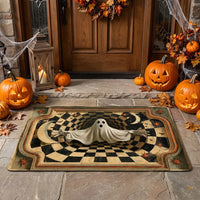 3D Ghost Optical Illusion Halloween Doormat, Spooky Checkerboard Hole Porch Mat, Haunted House Decor on a hanger, ready to ship from Los Angeles