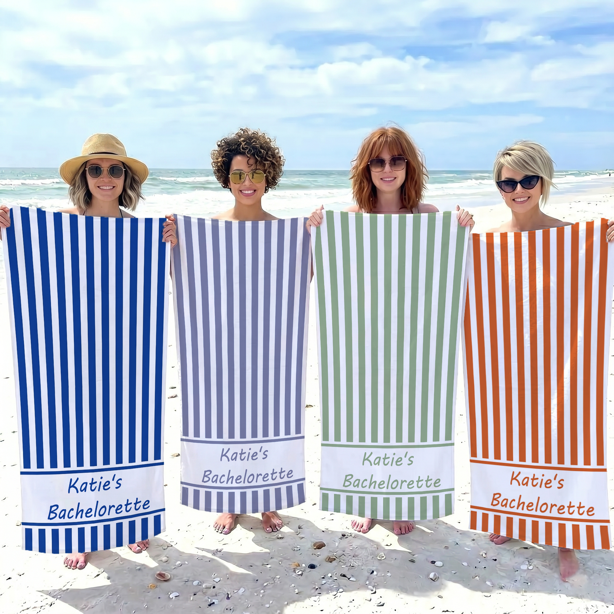 RodyThread Custom Name Striped Beach Towel For Women Bride And Bridesmaids Preppy Coastal Cabana Blue And White Pool Towel Vacation Gift Personalized Color Bachelorette Party Favors Summer Beach Girls Trip Accessories Decor