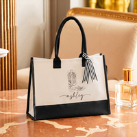 RodyThread Custom Cowgirl Tote Bag Canvas Tote Bag For Bridal Party Women Western Nashville Bachelorette Aesthetic Beige Black Two Tone Canvas Cotton Bride Squad Souvenir Gift Southern Belle Bridesmaid Proposal Favor Personalized Name Boot Design