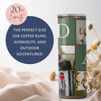 RodyThread Custom Personalized Dad Photo Collage Skinny Tumbler With Straw For Fathers Grandpas Modern Sentimental Family Aesthetic Sage Green Stainless Steel Custom Kids Names Cup Fathers Day Gift Insulated Travel Drinkware