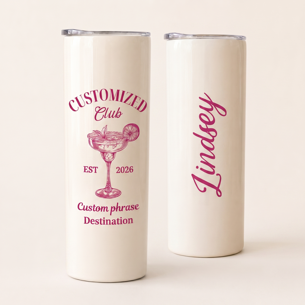 RodyThread Personalized Margarita Cocktail Destination 20oz Skinny Tumbler for Women Bridesmaids Girls Trip Preppy Coquette Aesthetic White Stainless Steel Bachelorette Cup Bridesmaid Proposal Gift Custom Vacation Tumbler Family Reunion Favors