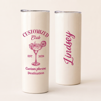 RodyThread Personalized Margarita Cocktail Destination 20oz Skinny Tumbler for Women Bridesmaids Girls Trip Preppy Coquette Aesthetic White Stainless Steel Bachelorette Cup Bridesmaid Proposal Gift Custom Vacation Tumbler Family Reunion Favors