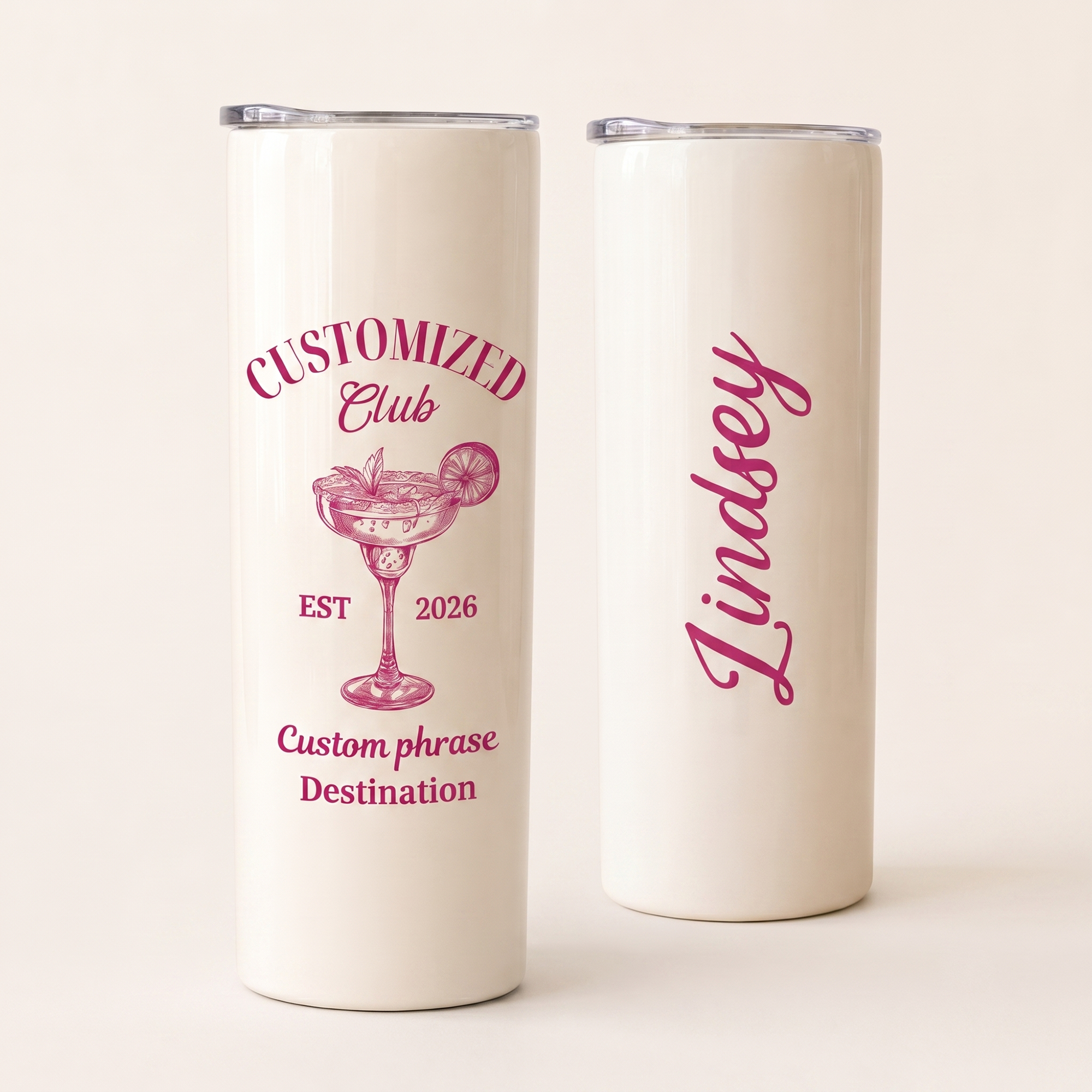 RodyThread Personalized Margarita Cocktail Destination 20oz Skinny Tumbler for Women Bridesmaids Girls Trip Preppy Coquette Aesthetic White Stainless Steel Bachelorette Cup Bridesmaid Proposal Gift Custom Vacation Tumbler Family Reunion Favors