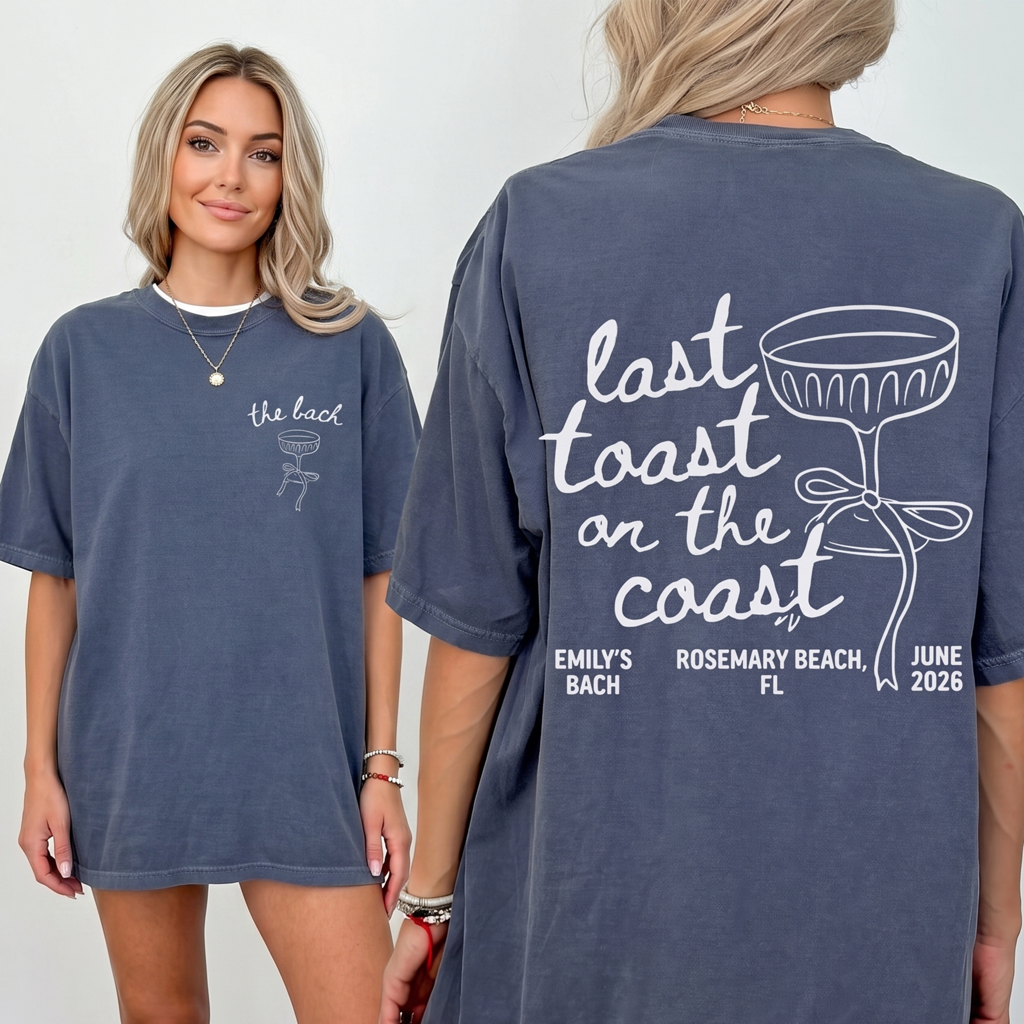 RodyThread Custom Last Toast On The Coast Oversized T-Shirt Bride And Bridesmaids Coquette Coastal Aesthetic Garment-Dyed Cotton Custom Beach Bachelorette Party Shirt Bach Club Bridal Party Gifts Retro Preppy Tee