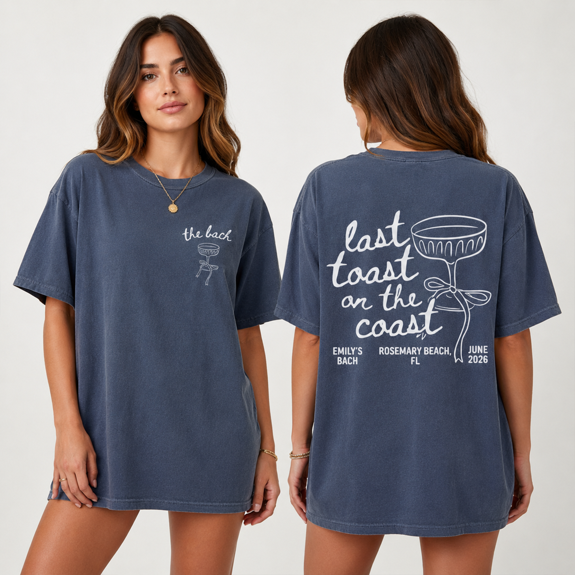RodyThread Custom Last Toast On The Coast Oversized T-Shirt Bride And Bridesmaids Coquette Coastal Aesthetic Garment-Dyed Cotton Custom Beach Bachelorette Party Shirt Bach Club Bridal Party Gifts Retro Preppy Tee