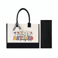 RodyThread Personalized Not My Problem Anymore Retired Est 2026 Canvas Tote Bag for Women Mom Coworker Retro Groovy Floral Funny Natural Cotton Canvas Black Trim Retirement Party Gifts Custom Name Beach Travel Shoulder Bag