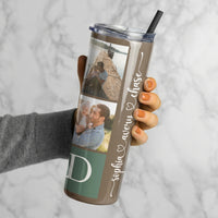 RodyThread Custom Personalized Dad Photo Collage Skinny Tumbler With Straw For Fathers Grandpas Modern Sentimental Family Aesthetic Sage Green Stainless Steel Custom Kids Names Cup Fathers Day Gift Insulated Travel Drinkware