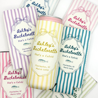 RodyThread Personalized Summer Lake Party Bachelorette Weekend Favors Slim Can Coolers Drink Sleeve Bridesmaids Girls Coastal Preppy Camp Vibe Blue White Striped Waterproof Neoprene Custom Birthday Bulk Gifts Seltzer Holders Last Toast Coast (Copy)