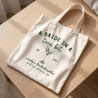 RodyThread Personalized Bachelorette Party Canvas Tote Bag for Bride Squad and Bridesmaids Cocktail-Core Mob Wife Aesthetic Natural Cotton Canvas A Bride in a Tini Bit Martini Design Custom Wedding Favor Reusable Eco Friendly Gift Bag