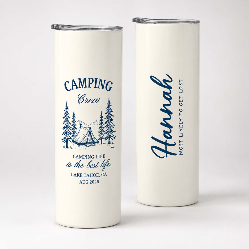 RodyThread Personalized Custom Camping Tumbler Skinny Travel Mug For Bridesmaid Family Trip Minimalist Preppy Camp Aesthetic Cream Stainless Steel Single Line Art Camp Bachelorette Mountain Bride Girls Weekend Gift