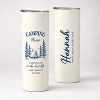RodyThread Personalized Custom Camping Tumbler Skinny Travel Mug For Bridesmaid Family Trip Minimalist Preppy Camp Aesthetic Cream Stainless Steel Single Line Art Camp Bachelorette Mountain Bride Girls Weekend Gift