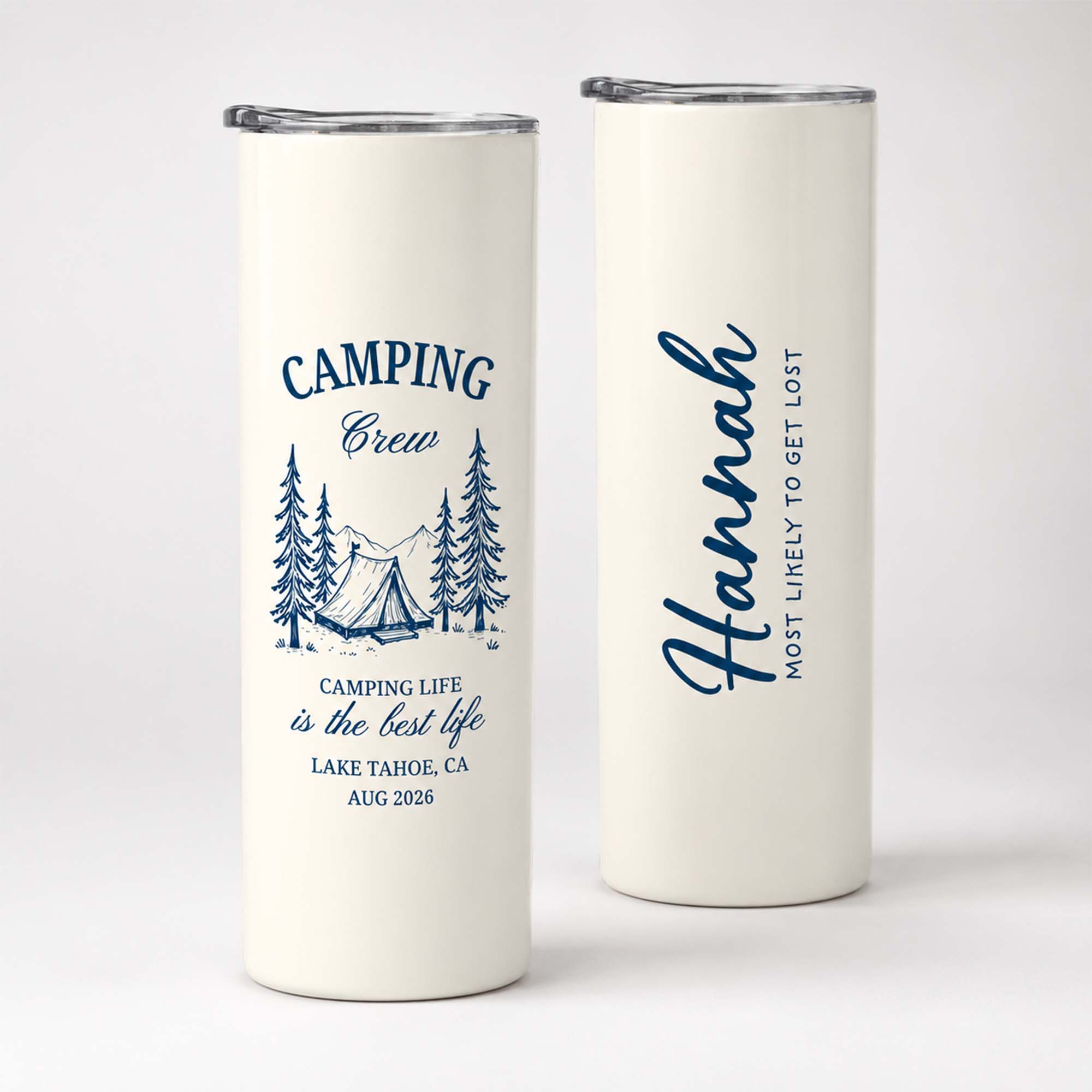 RodyThread Personalized Custom Camping Tumbler Skinny Travel Mug For Bridesmaid Family Trip Minimalist Preppy Camp Aesthetic Cream Stainless Steel Single Line Art Camp Bachelorette Mountain Bride Girls Weekend Gift
