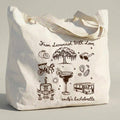 Custom Savannah Bachelorette Girls Trip Favor Canvas Tote Bag Bridesmaids Bridal Party Southern Charm Coastal Preppy Aesthetic Natural Cotton Canvas Reusable Welcome Gift Bag Weeping Willow Peach Print Weekend Getaway Hangover Kit