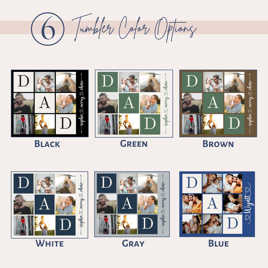 RodyThread Custom Personalized Dad Photo Collage Skinny Tumbler With Straw For Fathers Grandpas Modern Sentimental Family Aesthetic Sage Green Stainless Steel Custom Kids Names Cup Fathers Day Gift Insulated Travel Drinkware