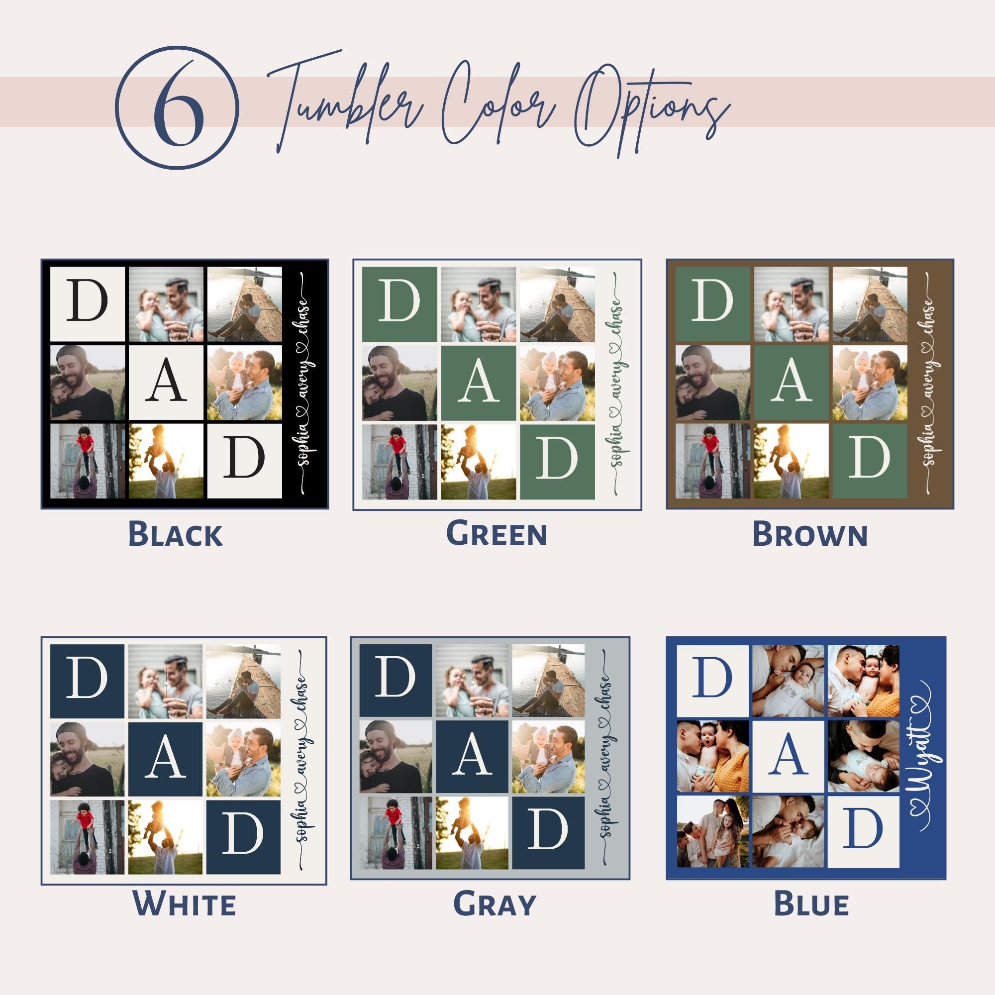 RodyThread Custom Personalized Dad Photo Collage Skinny Tumbler With Straw For Fathers Grandpas Modern Sentimental Family Aesthetic Sage Green Stainless Steel Custom Kids Names Cup Fathers Day Gift Insulated Travel Drinkware