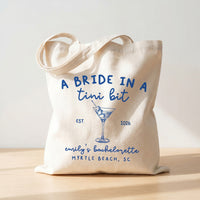 RodyThread Personalized Bachelorette Party Canvas Tote Bag for Bride Squad and Bridesmaids Cocktail-Core Mob Wife Aesthetic Natural Cotton Canvas A Bride in a Tini Bit Martini Design Custom Wedding Favor Reusable Eco Friendly Gift Bag