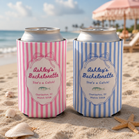 RodyThread Personalized Summer Lake Party Bachelorette Weekend Favors Slim Can Coolers Drink Sleeve Bridesmaids Girls Coastal Preppy Camp Vibe Blue White Striped Waterproof Neoprene Custom Birthday Bulk Gifts Seltzer Holders Last Toast Coast (Copy)