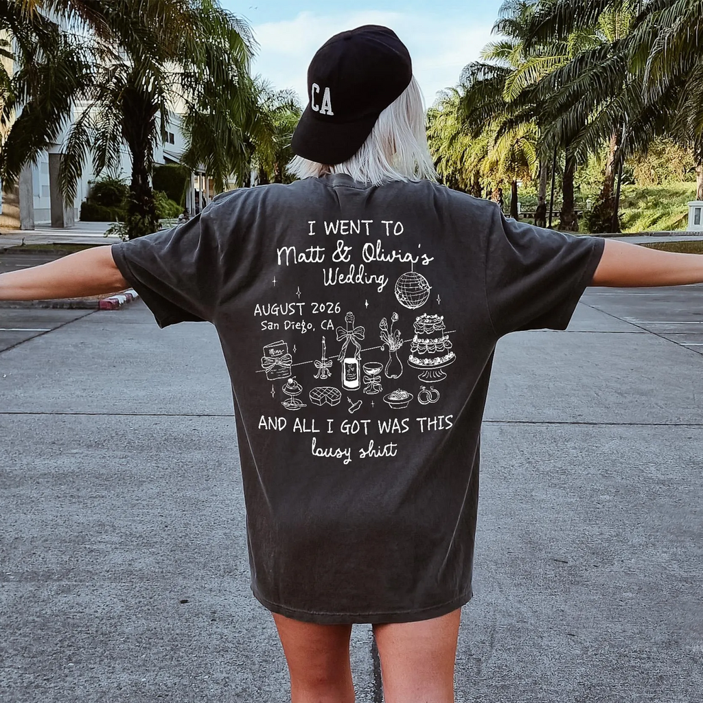 RodyThread Personalized Custom Wedding Favor Shirts Funny Wedding T Shirt Toss For Bridal Party Guests Funny Retro Oversized Cream Cotton Tee Newly Wed Gift Bachelorette Party Lousy Shirt Meme Souvenir Apparel Customized Name Date Event