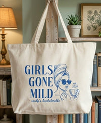 Custom Girls Gone Mild Bachelorette Party Favor Tote Bag for Bridesmaids Preppy Spa Weekend Aesthetic Heavy Cotton Canvas Reusable Goodie Bag Personalized Bridal Shower Gift Pjs and Prosecco Wellness Theme