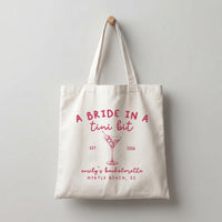 RodyThread Personalized Bachelorette Party Canvas Tote Bag for Bride Squad and Bridesmaids Cocktail-Core Mob Wife Aesthetic Natural Cotton Canvas A Bride in a Tini Bit Martini Design Custom Wedding Favor Reusable Eco Friendly Gift Bag