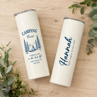 RodyThread Personalized Custom Camping Tumbler Skinny Travel Mug For Bridesmaid Family Trip Minimalist Preppy Camp Aesthetic Cream Stainless Steel Single Line Art Camp Bachelorette Mountain Bride Girls Weekend Gift