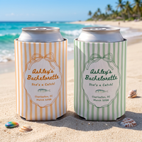 RodyThread Personalized Summer Lake Party Bachelorette Weekend Favors Slim Can Coolers Drink Sleeve Bridesmaids Girls Coastal Preppy Camp Vibe Blue White Striped Waterproof Neoprene Custom Birthday Bulk Gifts Seltzer Holders Last Toast Coast (Copy)