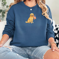 RodyThread Patriotic Golden Retriever USA Flag Graphic T-Shirt for Women and Dog Moms Vintage Americana Preppy Style Olive Green Cotton Tee 4th of July Independence Day Summer Outfit Casual Country Western Loose Fit Apparel Cute American Pet Lover Gift