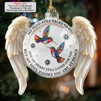 My Mind Still Talks To You But My Soul Knows You Are At Peace Memorial Acrylic Ornament, Bereavement Sympathy Keepsake Gift for Loss of Loved One, White Acrylic with & Red Cardinal Graphic, Wings Spiritual Christmas Tree Decor AST-6239-9804