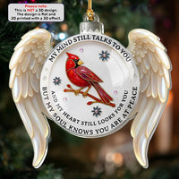 My Mind Still Talks To You But My Soul Knows You Are At Peace Memorial Acrylic Ornament, Bereavement Sympathy Keepsake Gift for Loss of Loved One, White Acrylic with & Red Cardinal Graphic, Wings Spiritual Christmas Tree Decor AST-6239-9804