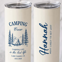 RodyThread Personalized Custom Camping Tumbler Skinny Travel Mug For Bridesmaid Family Trip Minimalist Preppy Camp Aesthetic Cream Stainless Steel Single Line Art Camp Bachelorette Mountain Bride Girls Weekend Gift