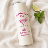 RodyThread Personalized Margarita Cocktail Destination 20oz Skinny Tumbler for Women Bridesmaids Girls Trip Preppy Coquette Aesthetic White Stainless Steel Bachelorette Cup Bridesmaid Proposal Gift Custom Vacation Tumbler Family Reunion Favors