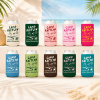 RodyThread Custom Camp Bachelorette Can Coolers & Drink Sleeves for Bridesmaids Girls Weekend Trip Vintage Camp Aesthetic Retro Forest Green Cream Neoprene Personalized Lake Club Bach Party Favors Survival Kit Gifts Adult Summer Camp