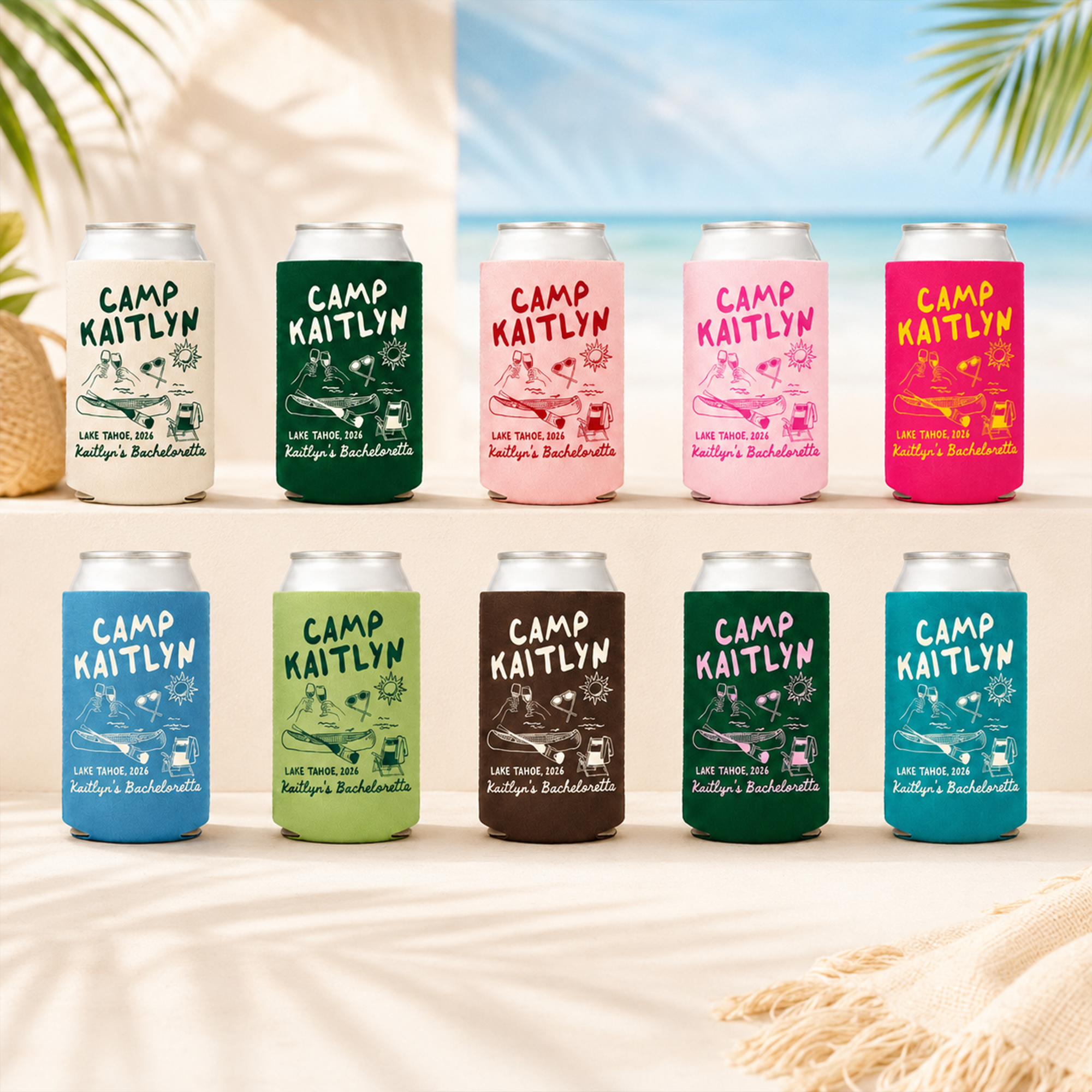 RodyThread Custom Camp Bachelorette Can Coolers & Drink Sleeves for Bridesmaids Girls Weekend Trip Vintage Camp Aesthetic Retro Forest Green Cream Neoprene Personalized Lake Club Bach Party Favors Survival Kit Gifts Adult Summer Camp