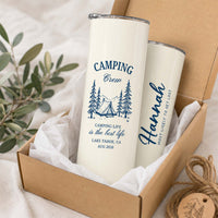 RodyThread Personalized Custom Camping Tumbler Skinny Travel Mug For Bridesmaid Family Trip Minimalist Preppy Camp Aesthetic Cream Stainless Steel Single Line Art Camp Bachelorette Mountain Bride Girls Weekend Gift
