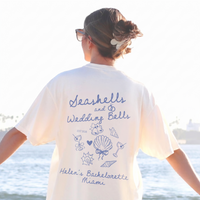 RodyThread Personalized Seashells and Wedding Bells Matching Graphic Oversized T-Shirt for Brides Bridesmaids Maid of Honor Coastal Preppy Coquette Aesthetic Cotton Girls Trip Matching Beach Bach Party Trip Last Toast On The Coast Location Vacation Tee