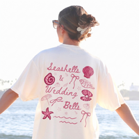 RodyThread Seashells And Wedding Bells Beachin Bachelorette Party T-Shirt For Brides And Bridesmaids Girl Trip Matching  Whimsical Coquette Coastal Preppy Pink Cotton Graphic Tee Bridal Shower Gift Summer Engagement Trip Coastal Wedding Bride