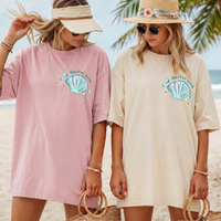 RodyThread Custom Seashell Bachelorette Party Oversized Doubled Size T-Shirt For Bridal Squad Coastal Chic Seafoam Green Cotton Graphic Tee Last Toast On The Coast Beach Bride Bridesmaid Favors Matching Group Outfits Seashells And Wedding Bells