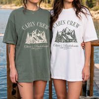 RodyThread Personalized Cabin Crew Matching Bachelorette Shirt Women's Oversized Graphic T-Shirt Outdoorsy Cottagecore Camp Bach Cotton Top Lake Tahoe Bridal Party Last Trail Before The Veil Bride Squad Tee