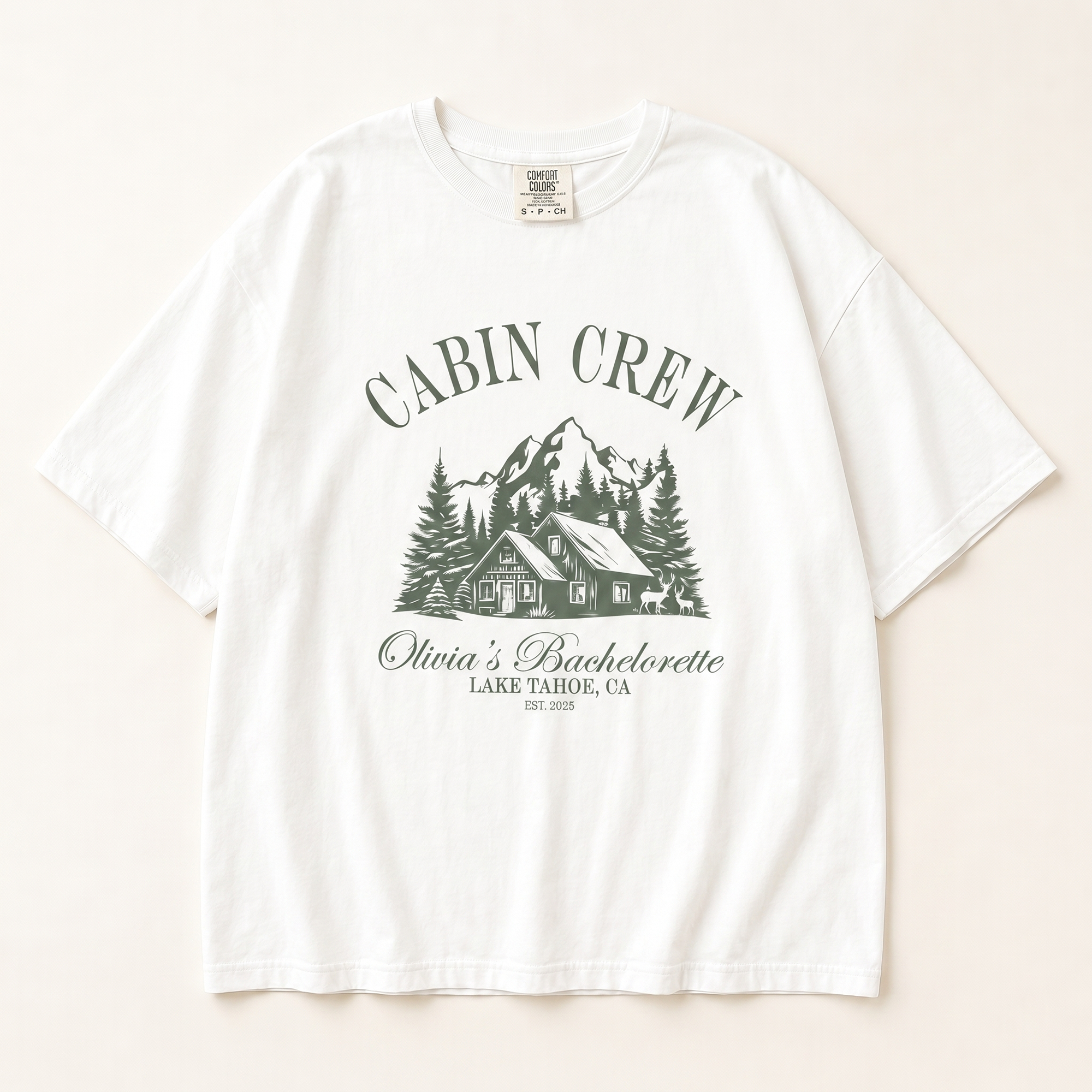 RodyThread Personalized Cabin Crew Matching Bachelorette Shirt Women's Oversized Graphic T-Shirt Outdoorsy Cottagecore Camp Bach Cotton Top Lake Tahoe Bridal Party Last Trail Before The Veil Bride Squad Tee