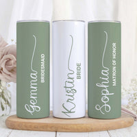 RodyThread Custom Personalized Bridesmaid Proposal Gift 20oz Skinny Tumbler For Bridal Party Minimalist Elegant Aesthetic Dusty Blue And White Insulated Stainless Steel Cup Custom Name Bachelorette Party Favor Gifts Box