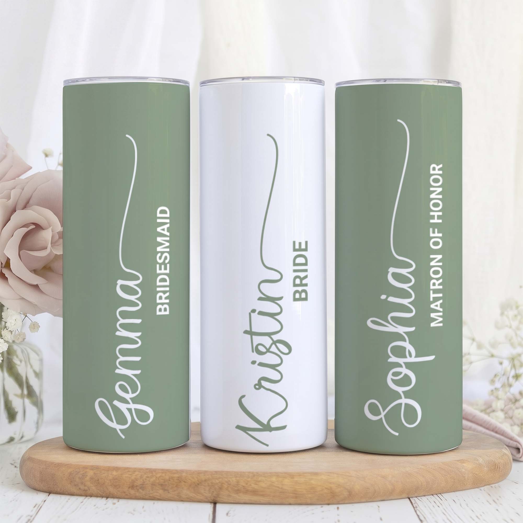 RodyThread Custom Personalized Bridesmaid Proposal Gift 20oz Skinny Tumbler For Bridal Party Minimalist Elegant Aesthetic Dusty Blue And White Insulated Stainless Steel Cup Custom Name Bachelorette Party Favor Gifts Box